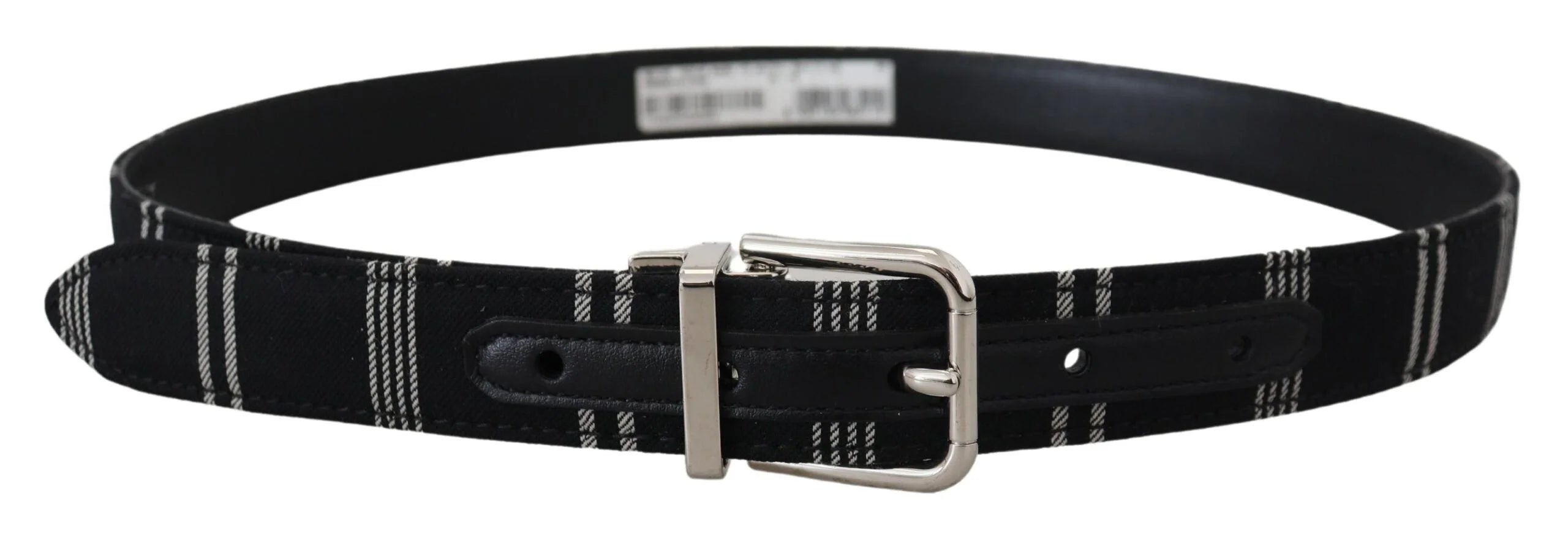 Dolce & Gabbana Black White Cotton Metal Silver Buckle Belt - 75 cm / 29,5 Inches - Belts
