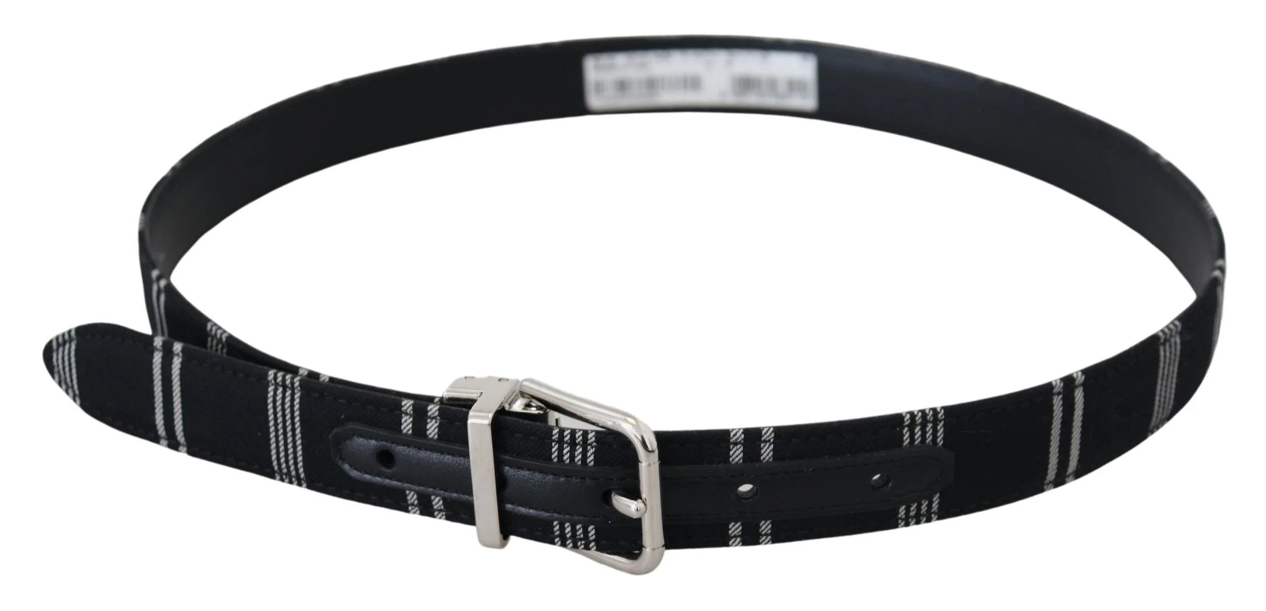 Dolce & Gabbana Black White Cotton Metal Silver Buckle Belt - 75 cm / 29,5 Inches - Belts