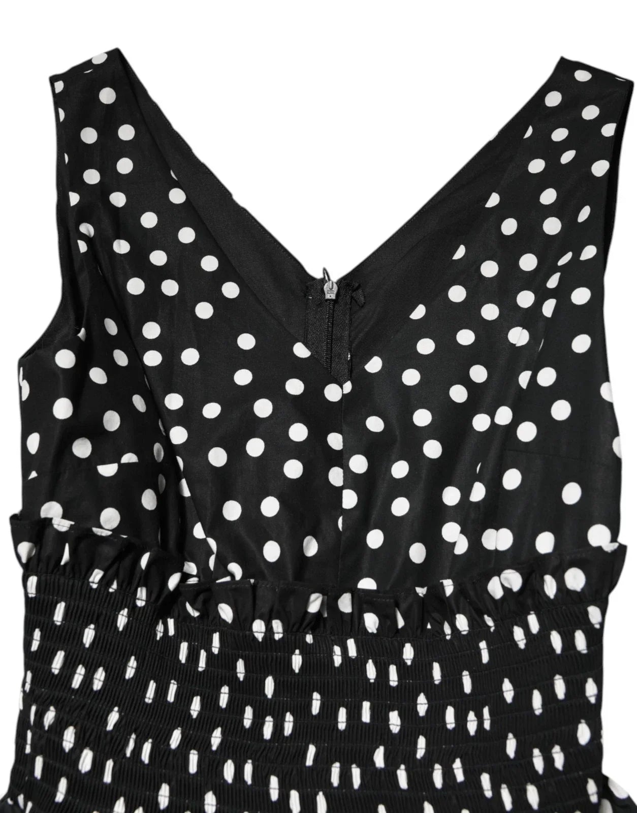 Dolce & Gabbana Black White Cotton Polka Dot Print V Neck Dress - IT40|S - Dresses