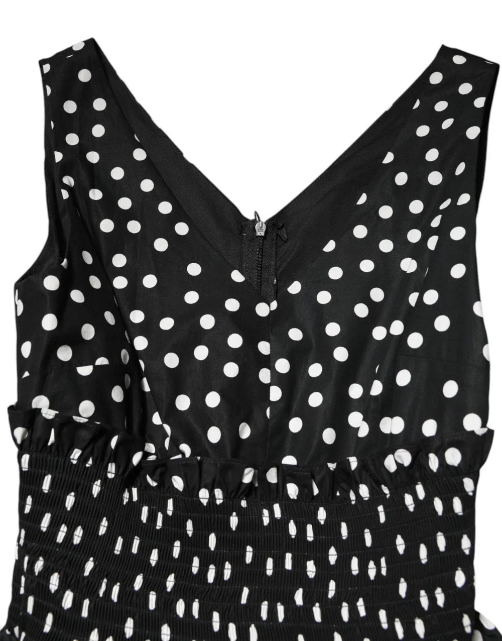 Dolce & Gabbana Black White Cotton Polka Dot Print V Neck Dress - IT40|S - Dresses