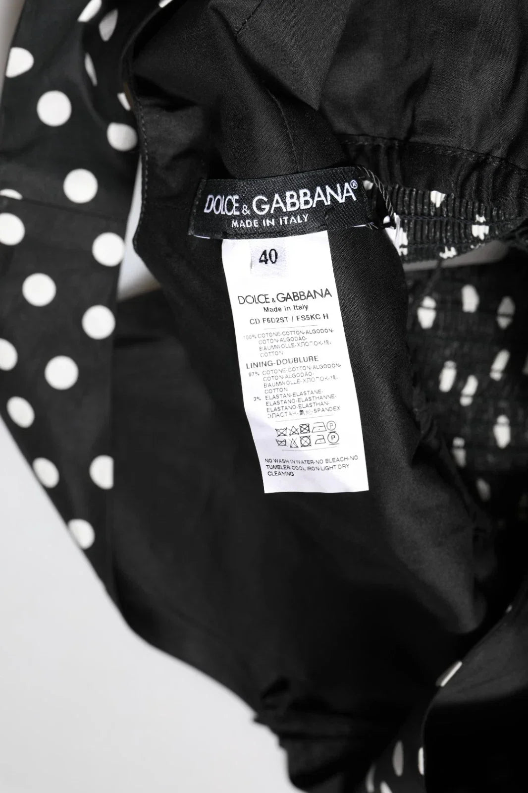 Dolce & Gabbana Black White Cotton Polka Dot Print V Neck Dress - IT40|S