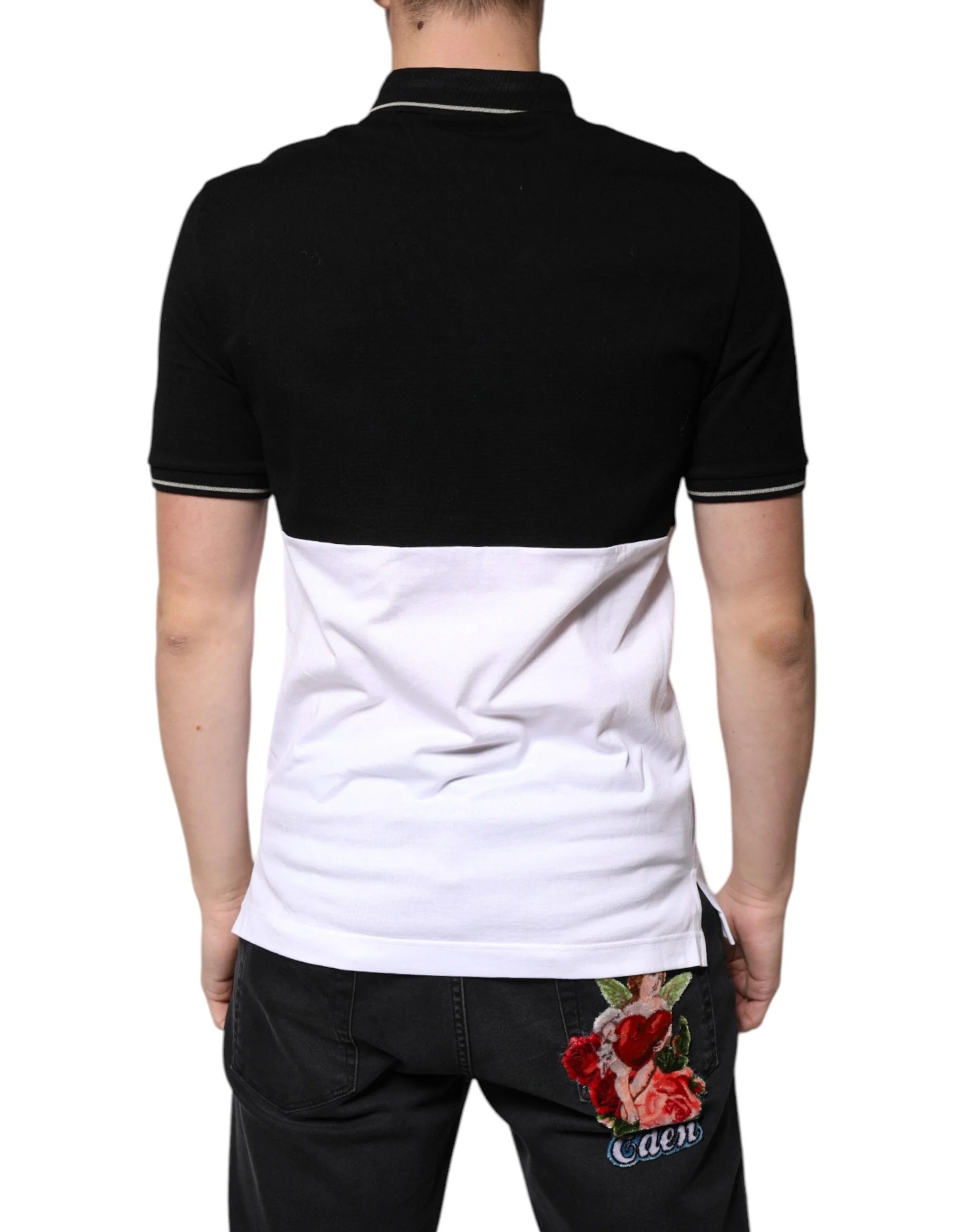 Dolce & Gabbana Black White Cotton Short Sleeves Polo T-shirt - IT44 | XS - Polos
