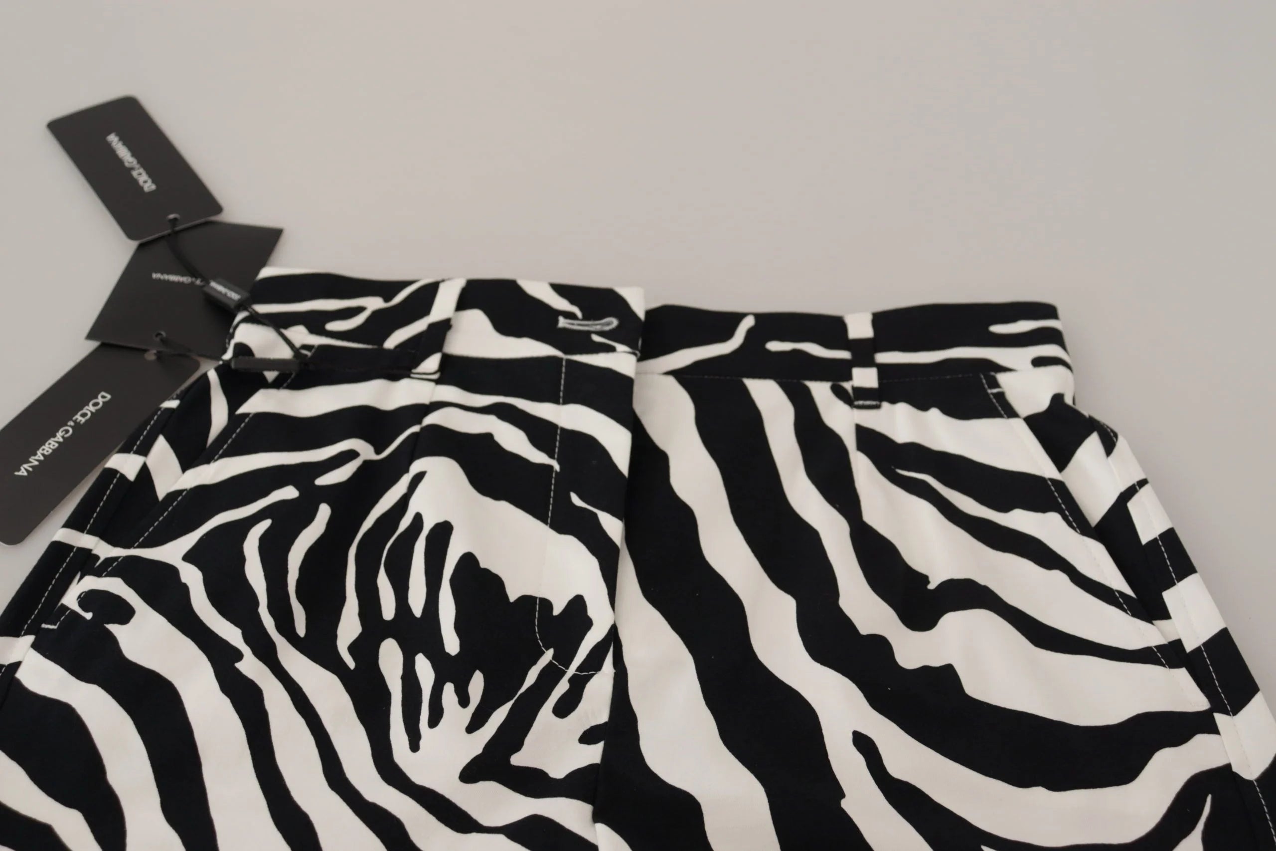 Dolce & Gabbana Black White Cotton Stretch Hot Pants Shorts - IT44 - Short Trousers