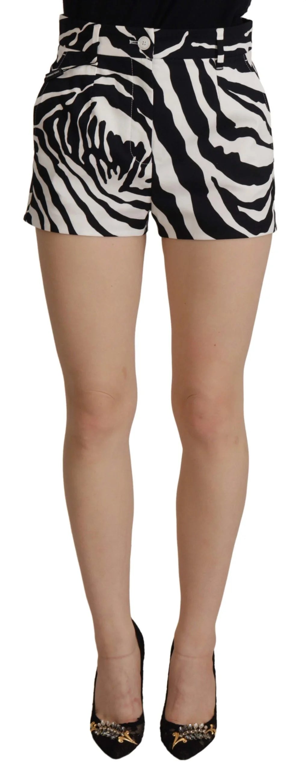 Dolce & Gabbana Black White Cotton Stretch Hot Pants Shorts - IT44 - Short Trousers