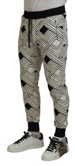 Dolce & Gabbana Black White Cotton Trousers Sport Pants - Sweatpants