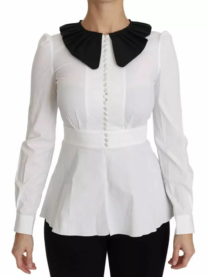 Dolce & Gabbana Black White Decorative Buttons Tops Shirt Blouse - IT36 | XS - Blouses