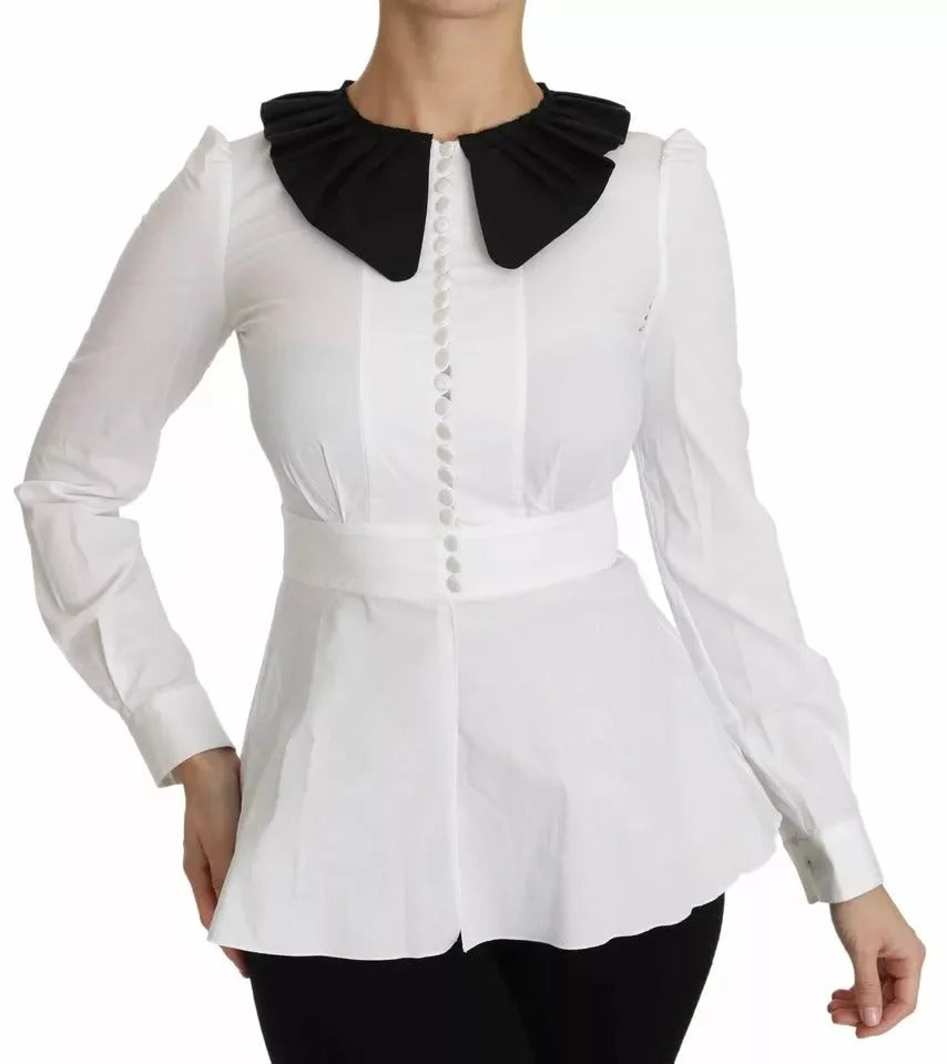 Dolce & Gabbana Black White Decorative Buttons Tops Shirt Blouse - IT36 | XS - Blouses