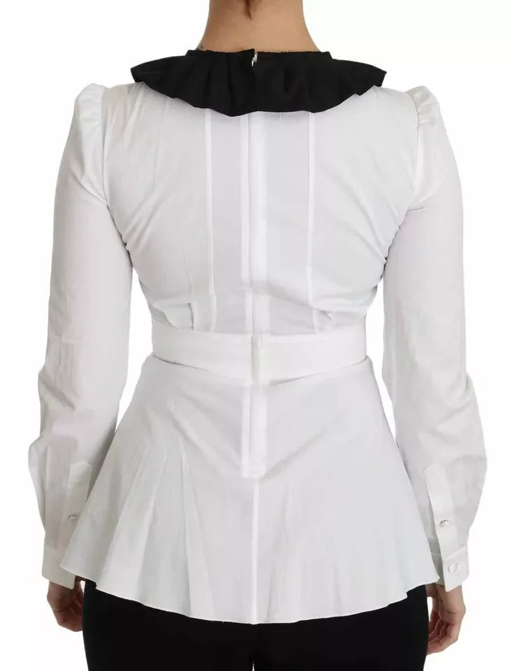 Dolce & Gabbana Black White Decorative Buttons Tops Shirt Blouse - IT36 | XS - Blouses