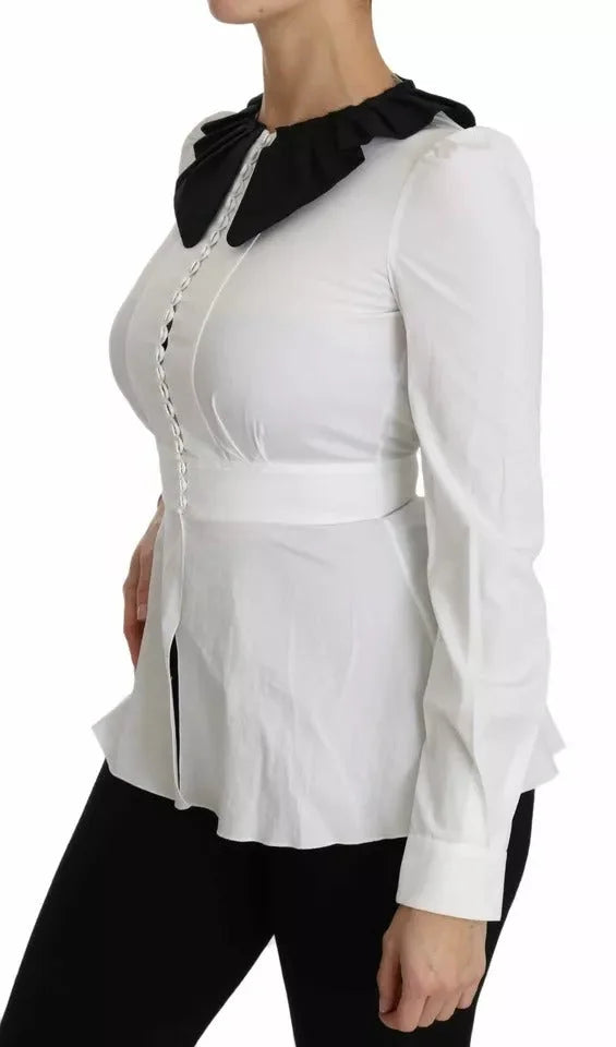 Dolce & Gabbana Black White Decorative Buttons Tops Shirt Blouse - IT36 | XS - Blouses