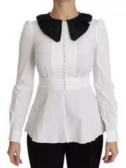Dolce & Gabbana Black White Decorative Buttons Tops Shirt Blouse - IT36 | XS - Blouses