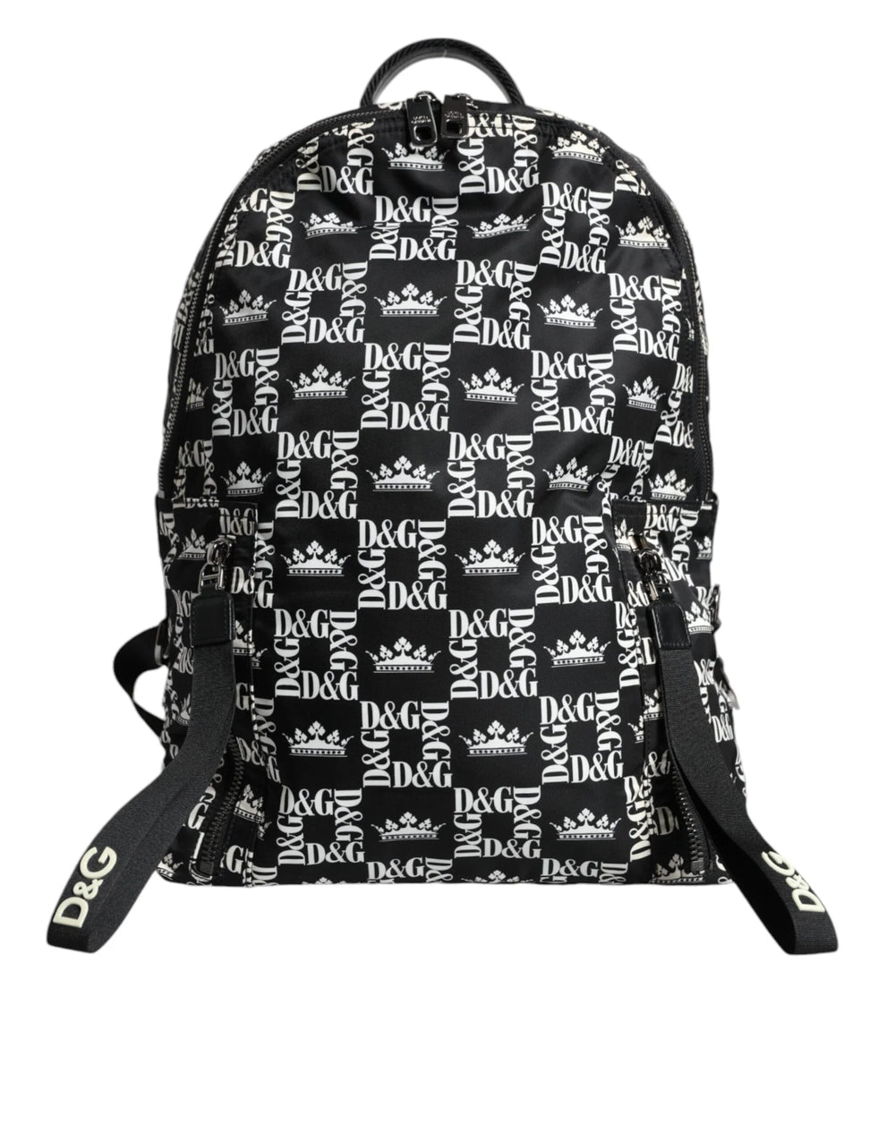 Dolce & Gabbana Black White DG Crown Logo Nylon Backpack Bag - Backpacks