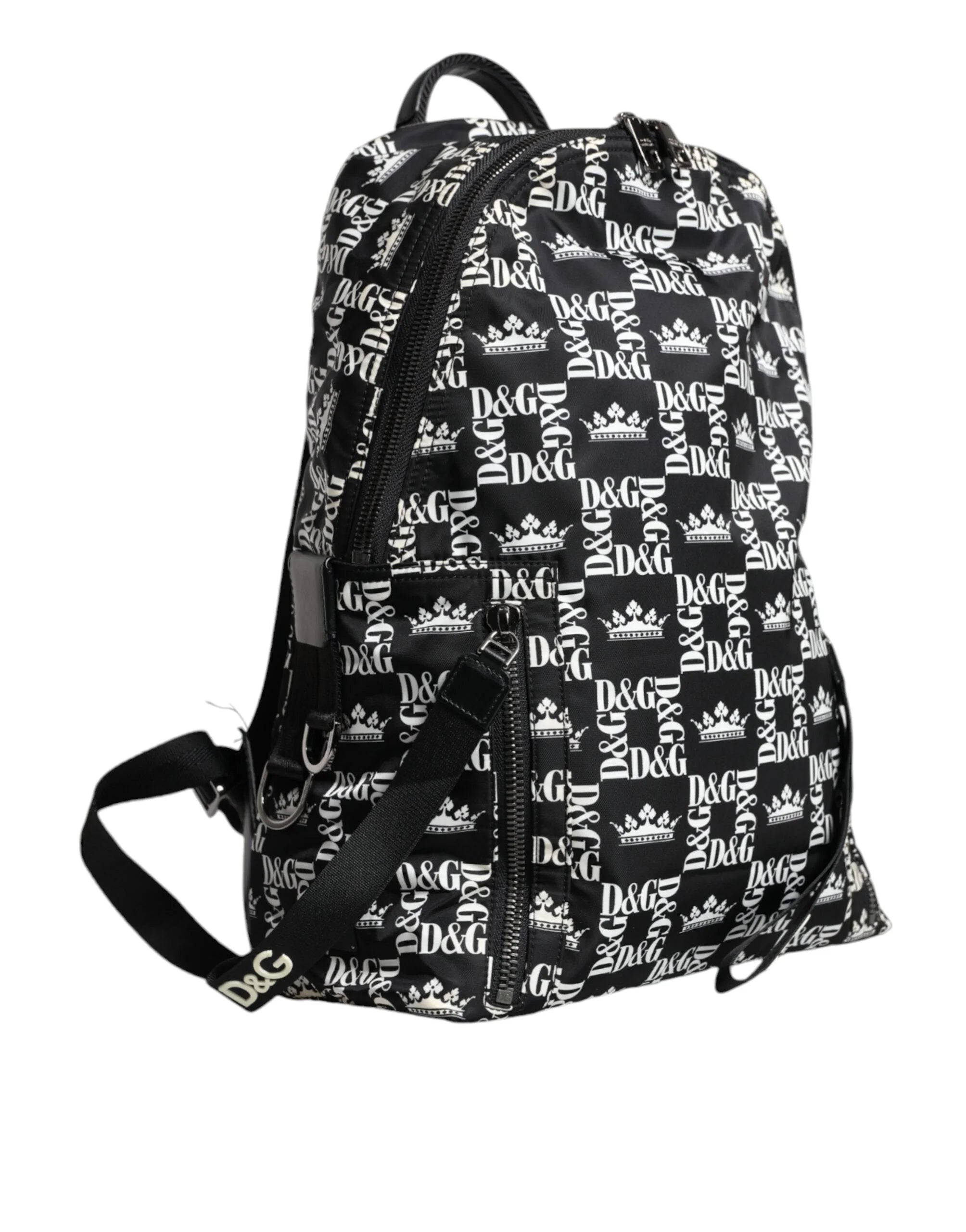 Dolce & Gabbana Black White DG Crown Logo Nylon Backpack Bag - Backpacks
