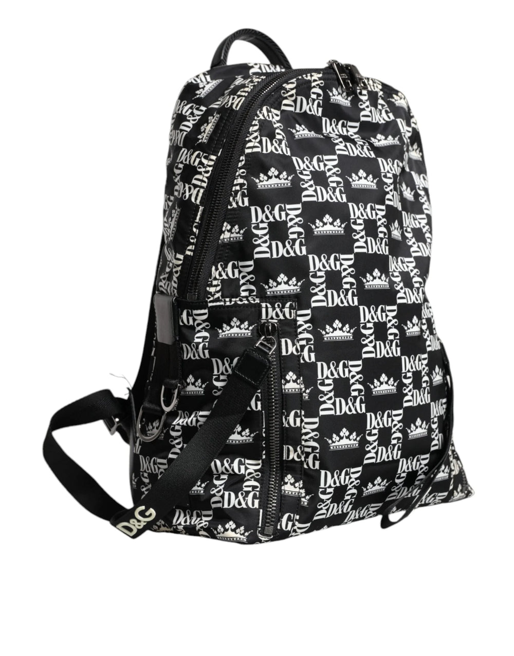 Dolce & Gabbana Black White DG Crown Logo Nylon Backpack Bag - Backpacks