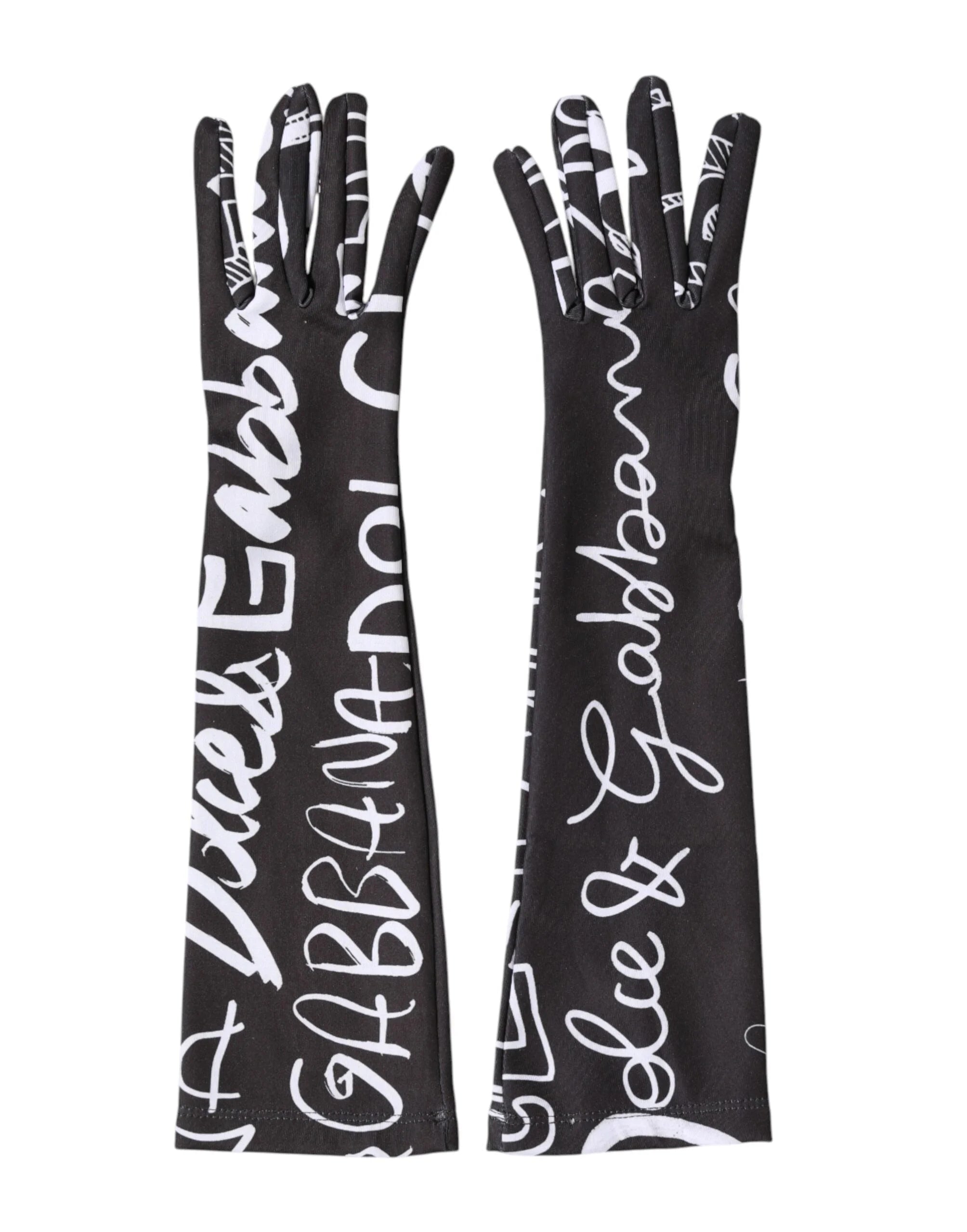Dolce & Gabbana Black White DG Logo Elbow Length Mitten Gloves - 7|S