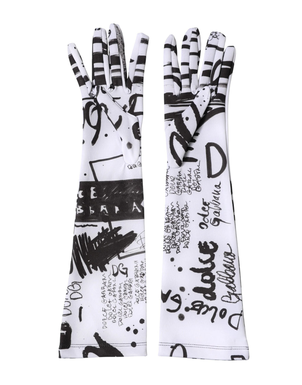 Dolce & Gabbana Black White DG Logo Elbow Length Mitten Gloves - 7|S