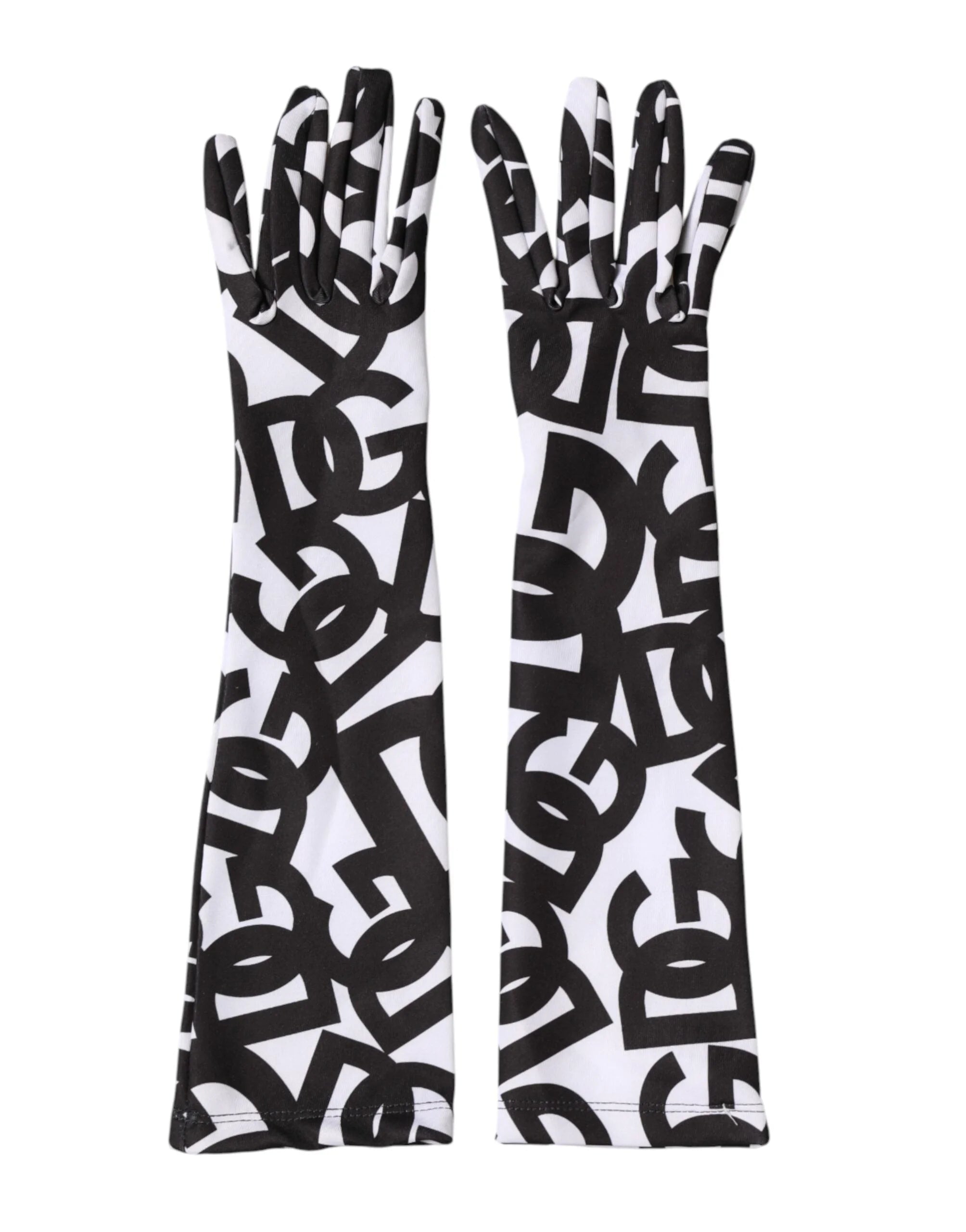 Dolce & Gabbana Black White DG Logo Elbow Length Mitten Gloves - 7|S