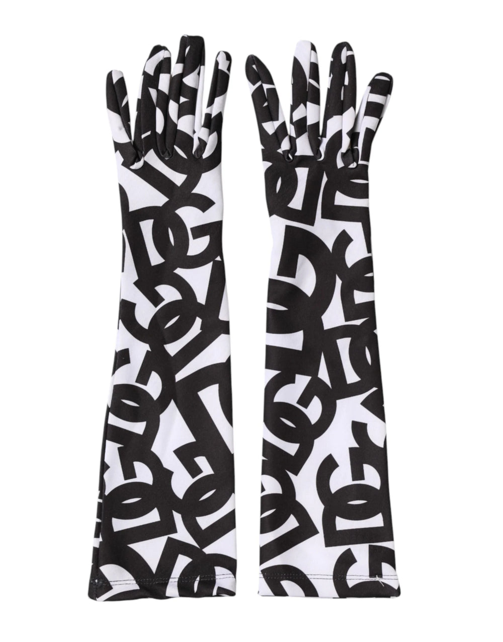 Dolce & Gabbana Black White DG Logo Elbow Length Mitten Gloves - 7|S
