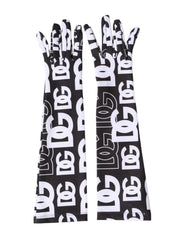 Dolce & Gabbana Black White DG Logo Elbow Length Mitten Gloves - 7|S
