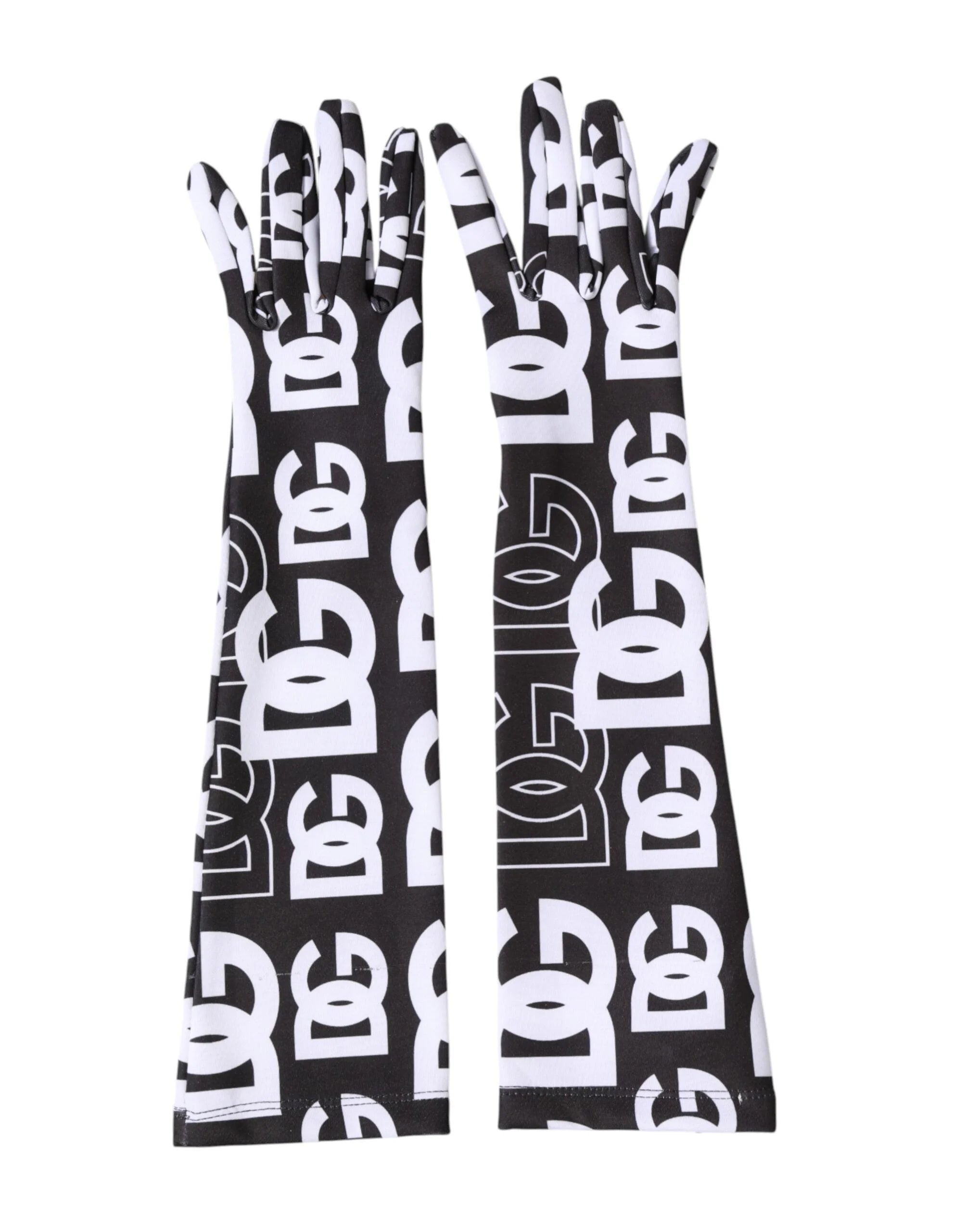 Dolce & Gabbana Black White DG Logo Elbow Length Mitten Gloves - 7|S