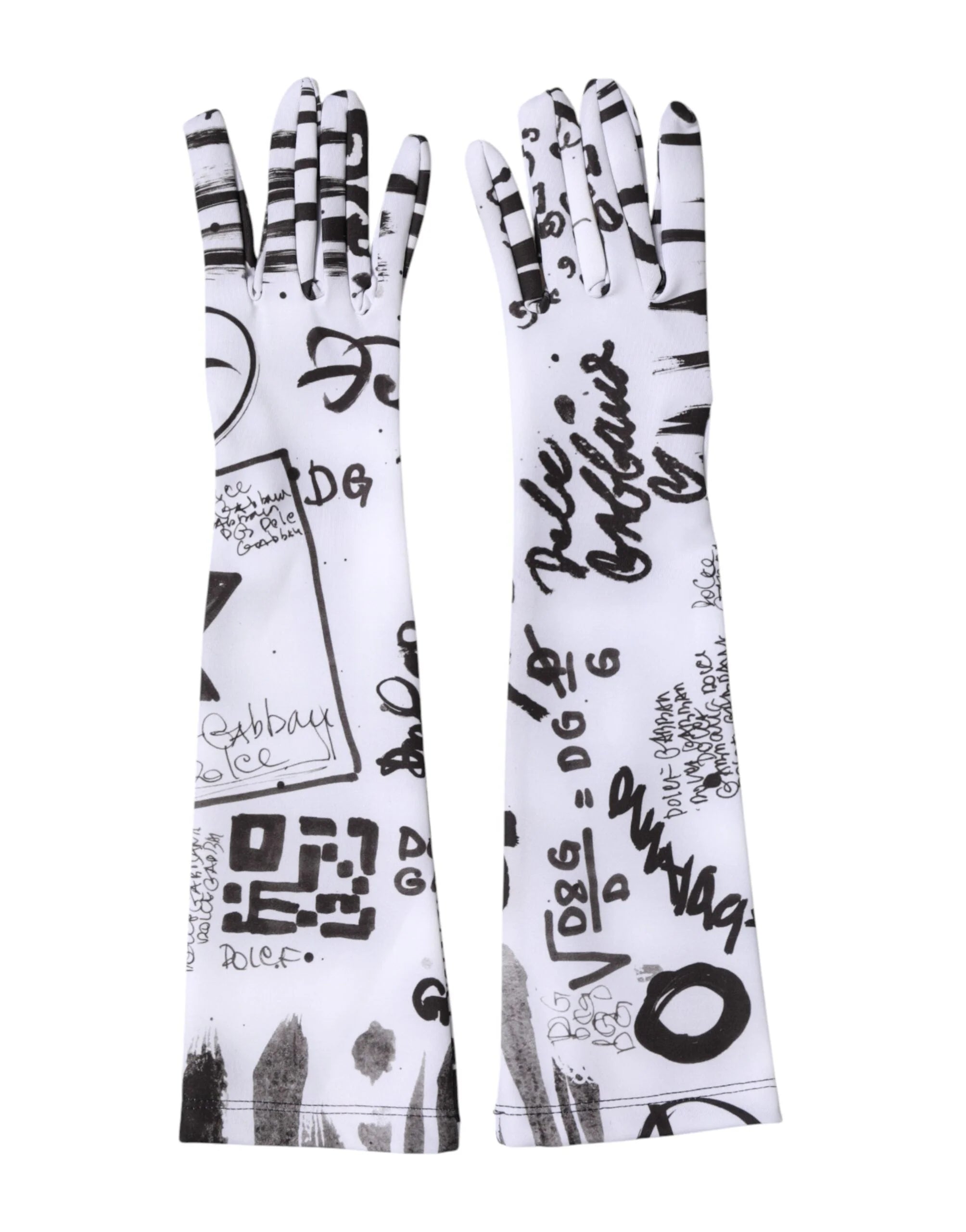 Dolce & Gabbana Black White DG Logo Elbow Length Mitten Gloves - 7|S