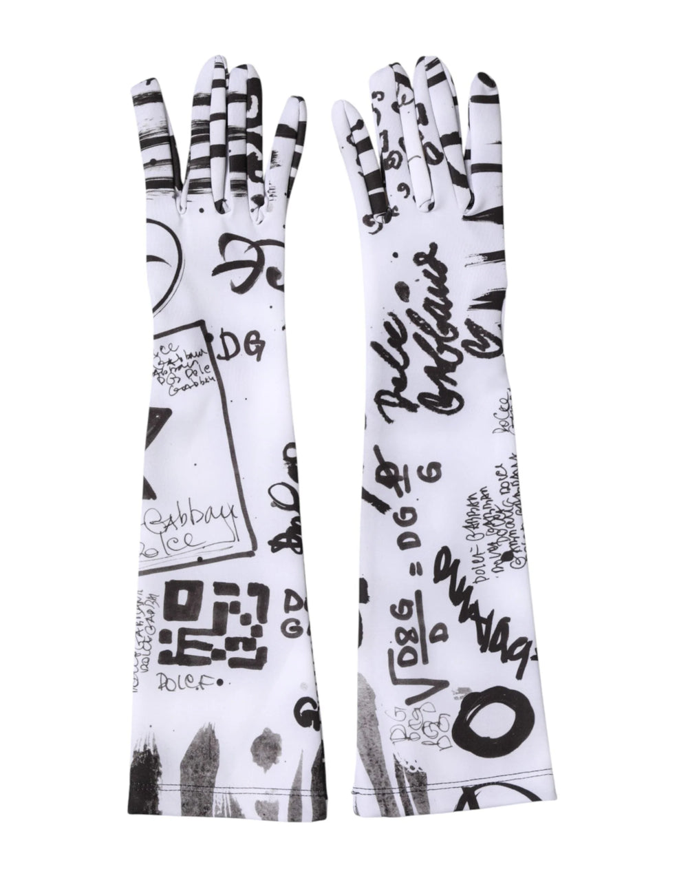 Dolce & Gabbana Black White DG Logo Elbow Length Mitten Gloves - 7|S