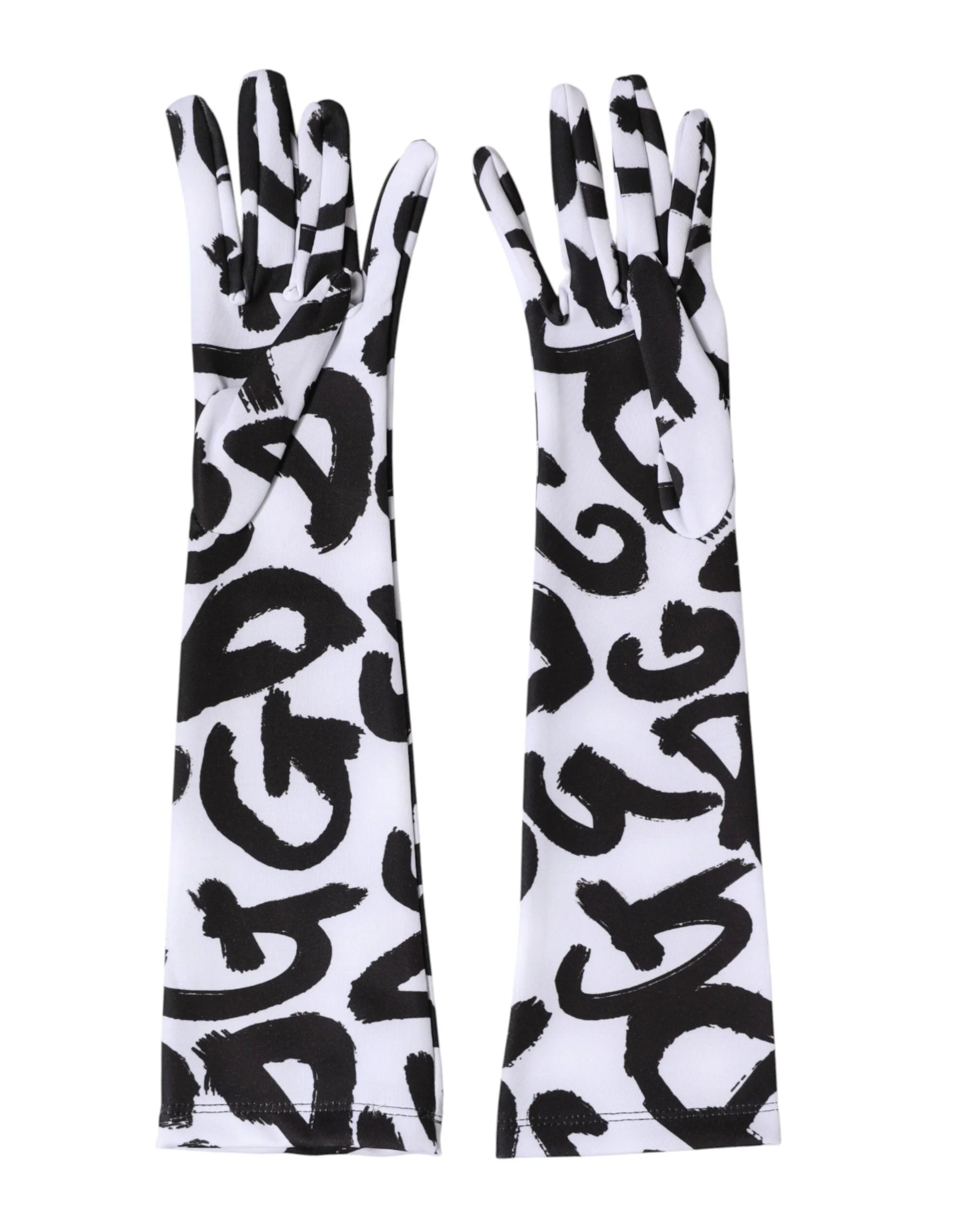 Dolce & Gabbana Black White DG Logo Elbow Length Mitten Gloves - 7|S