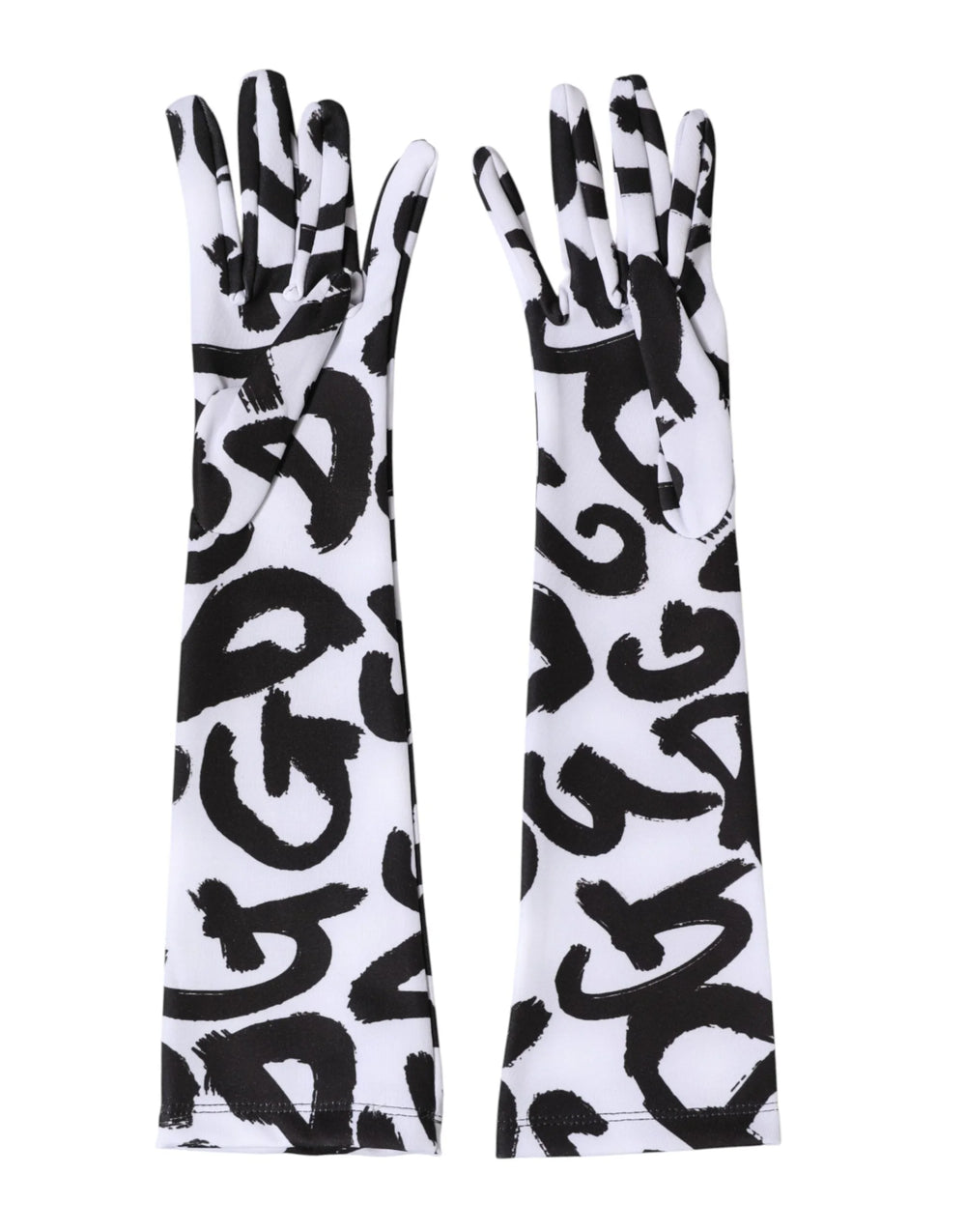 Dolce & Gabbana Black White DG Logo Elbow Length Mitten Gloves - 7|S