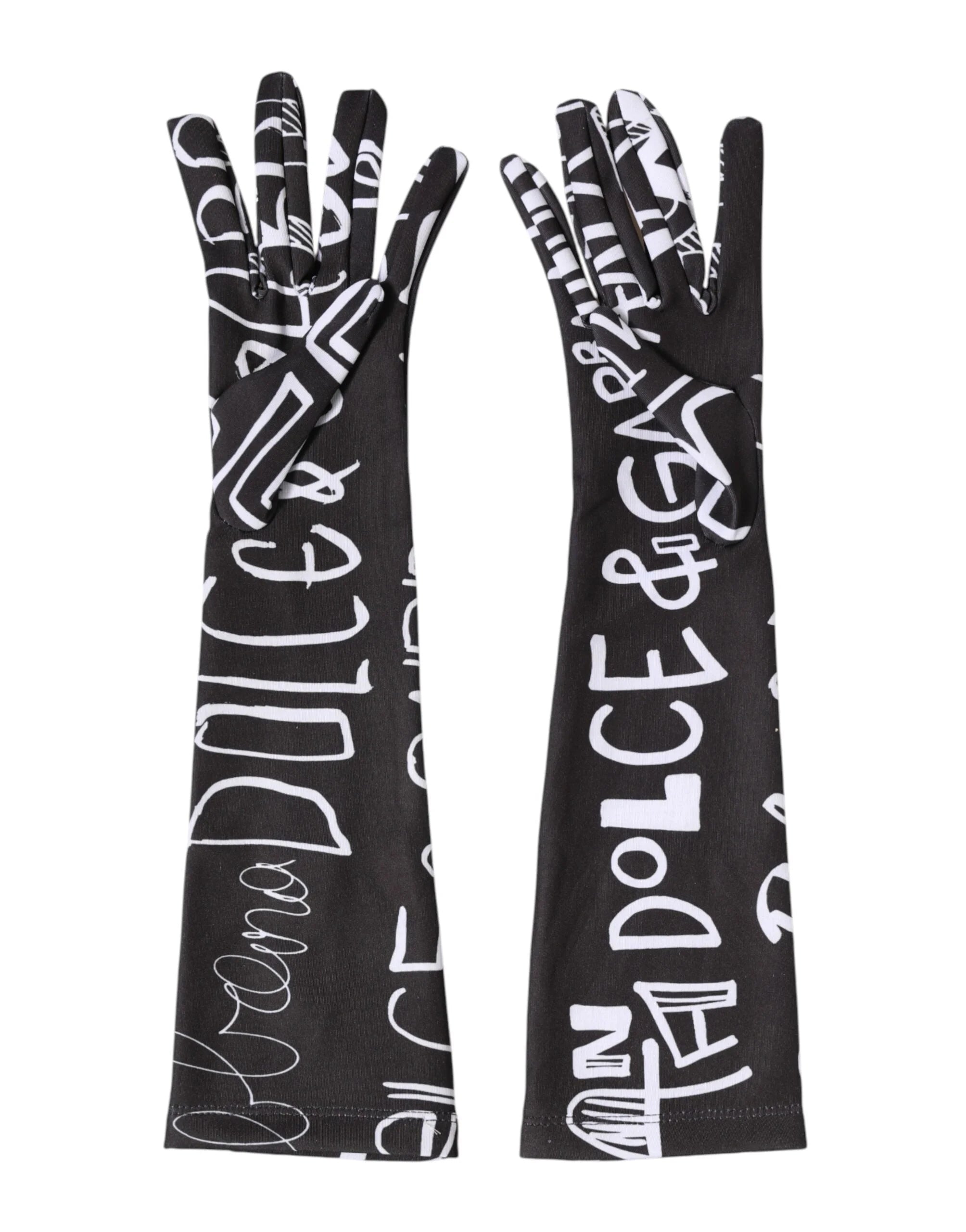 Dolce & Gabbana Black White DG Logo Elbow Length Mitten Gloves - 7|S