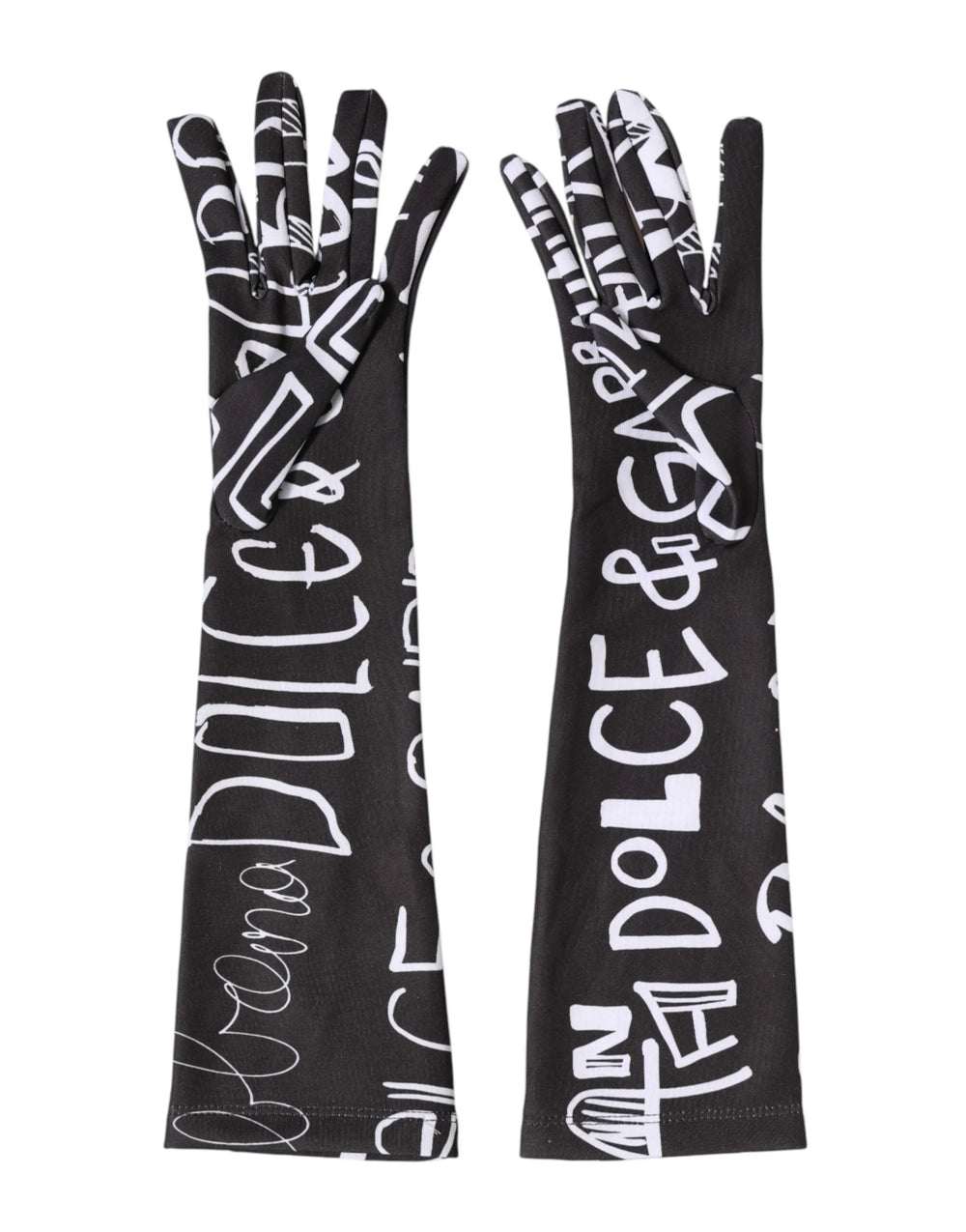 Dolce & Gabbana Black White DG Logo Elbow Length Mitten Gloves - 7|S