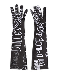 Dolce & Gabbana Black White DG Logo Elbow Length Mitten Gloves - 7|S