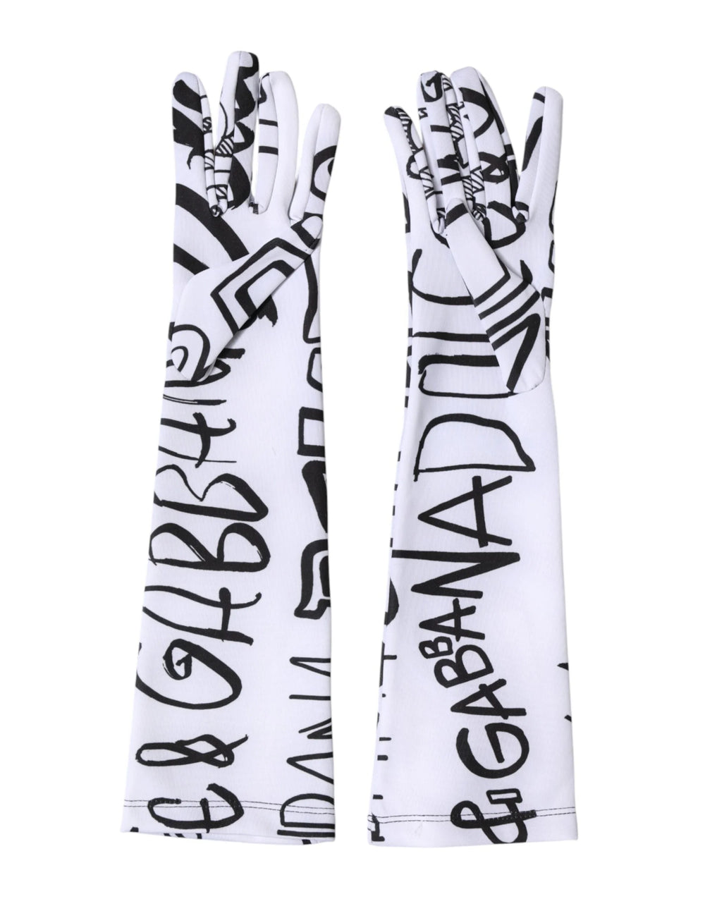 Dolce & Gabbana Black White DG Logo Elbow Length Mitten Gloves - 7|S