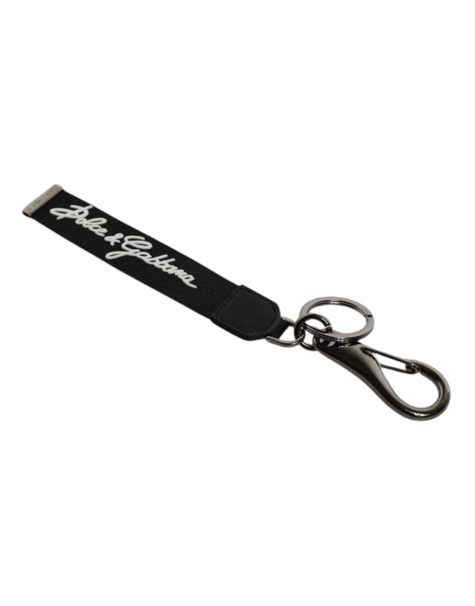 Dolce & Gabbana Black White DG Logo Silver Men Keychain Polyester Keyring - Keychains