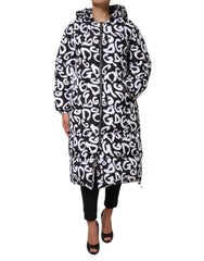 Dolce & Gabbana Black White DG Mania Hooded Long Coat Jacket - IT40|S - Puffer Jackets