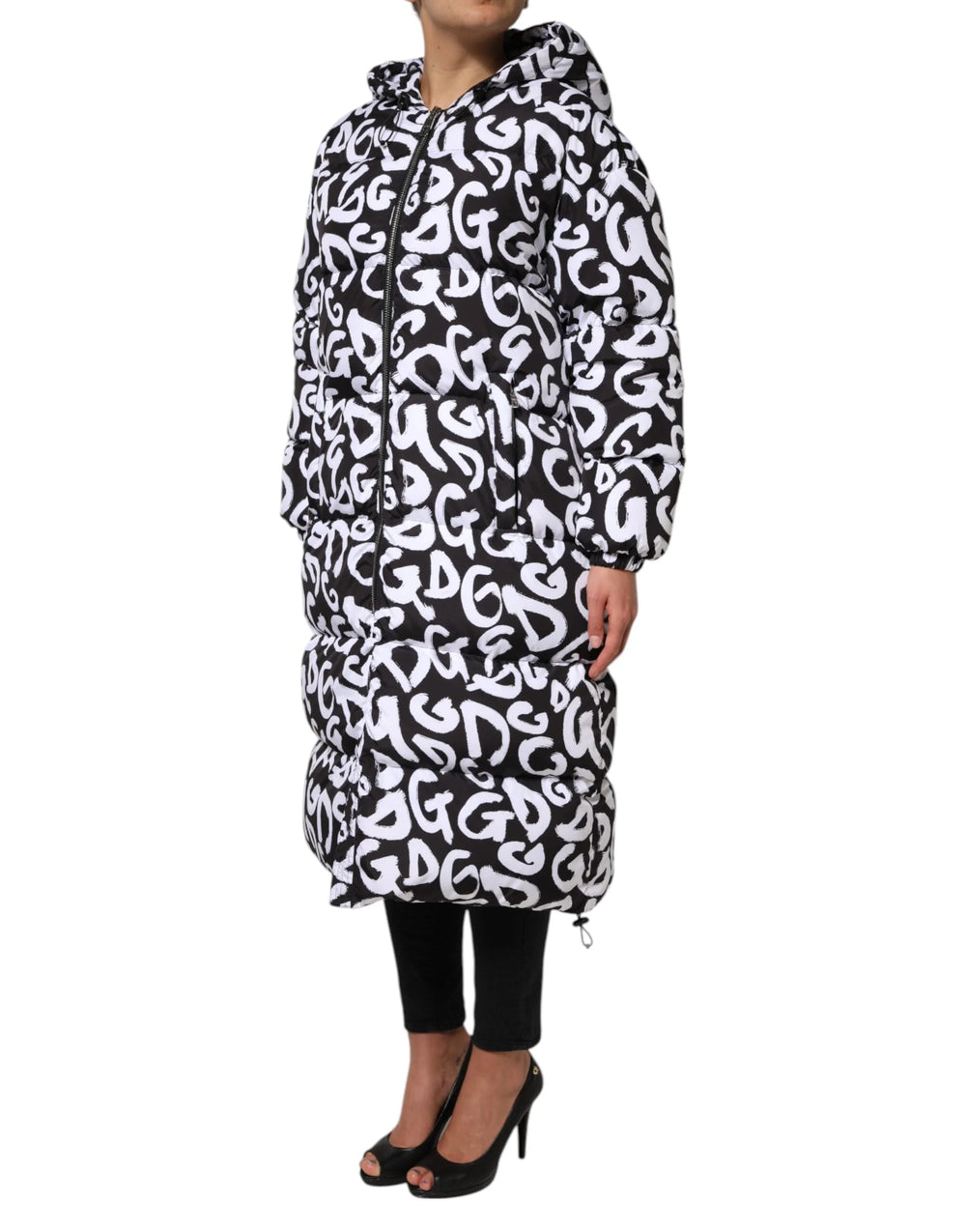 Dolce & Gabbana Black White DG Mania Hooded Long Coat Jacket - IT40|S - Puffer Jackets
