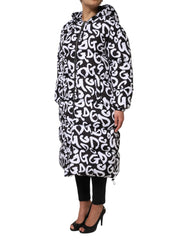 Dolce & Gabbana Black White DG Mania Hooded Long Coat Jacket - IT40|S - Puffer Jackets