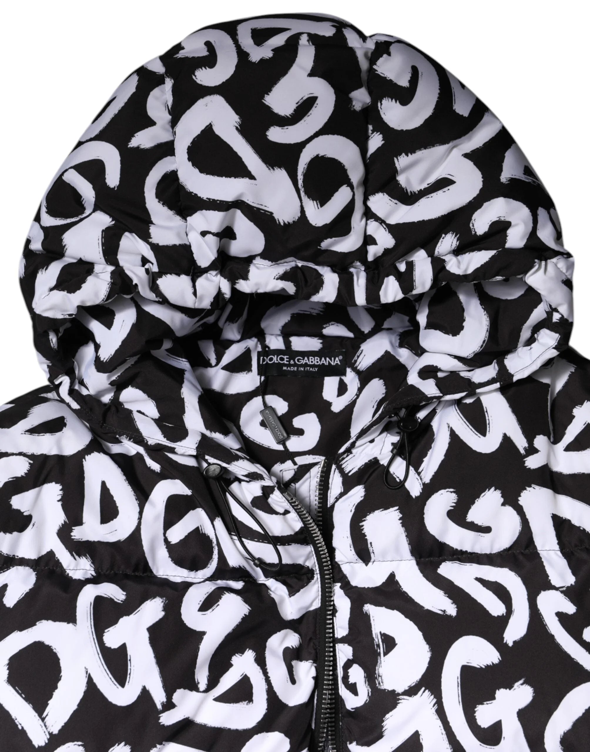 Dolce & Gabbana Black White DG Mania Hooded Long Coat Jacket - IT40|S - Puffer Jackets