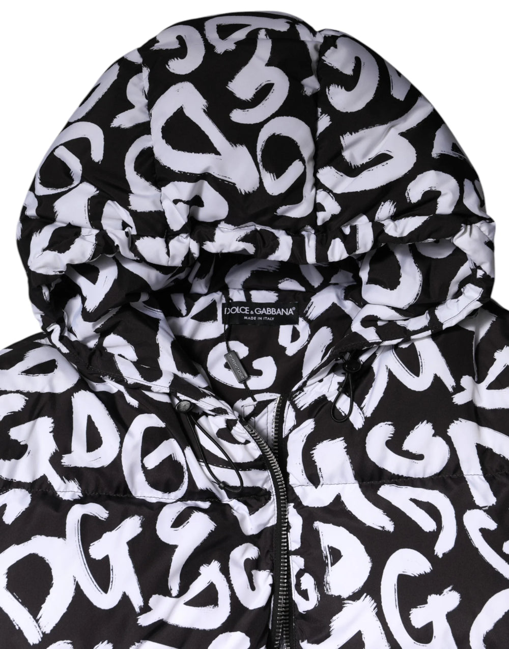 Dolce & Gabbana Black White DG Mania Hooded Long Coat Jacket - IT40|S - Puffer Jackets