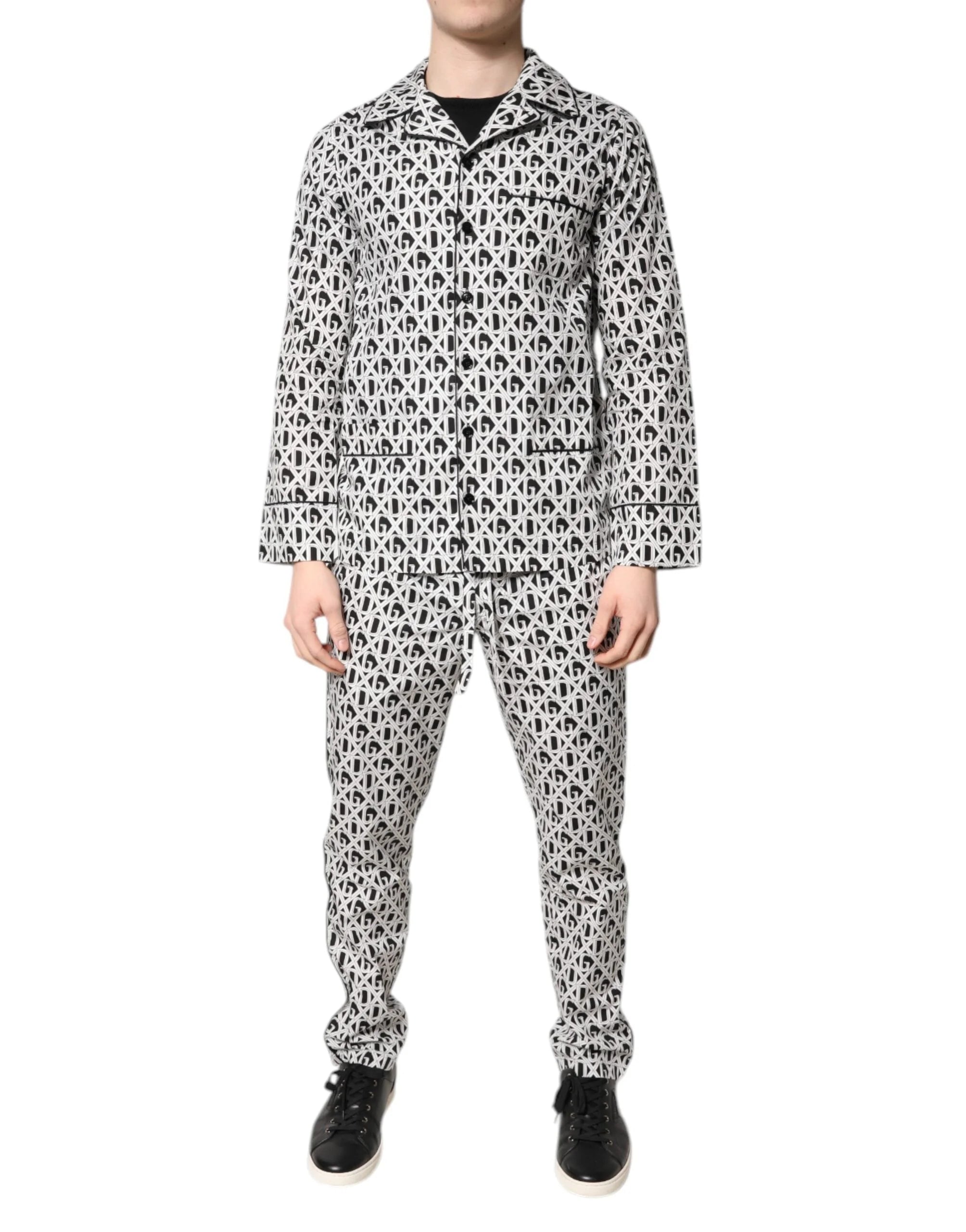 Dolce & Gabbana Black White DG Print Cotton Pajama Set Sleepwear - IT37 | XS - Pajamas