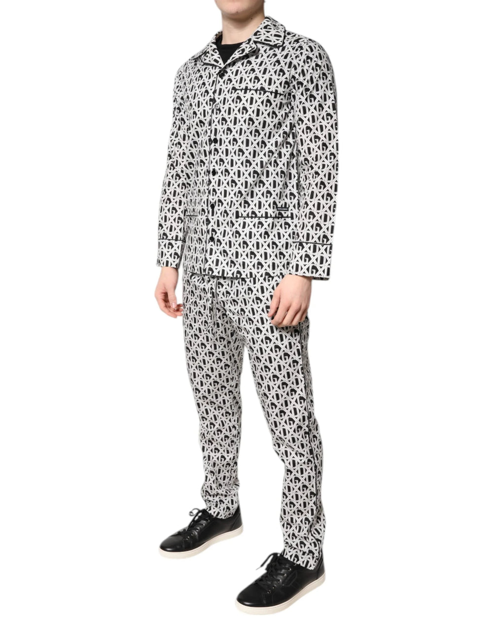 Dolce & Gabbana Black White DG Print Cotton Pajama Set Sleepwear - IT37 | XS - Pajamas