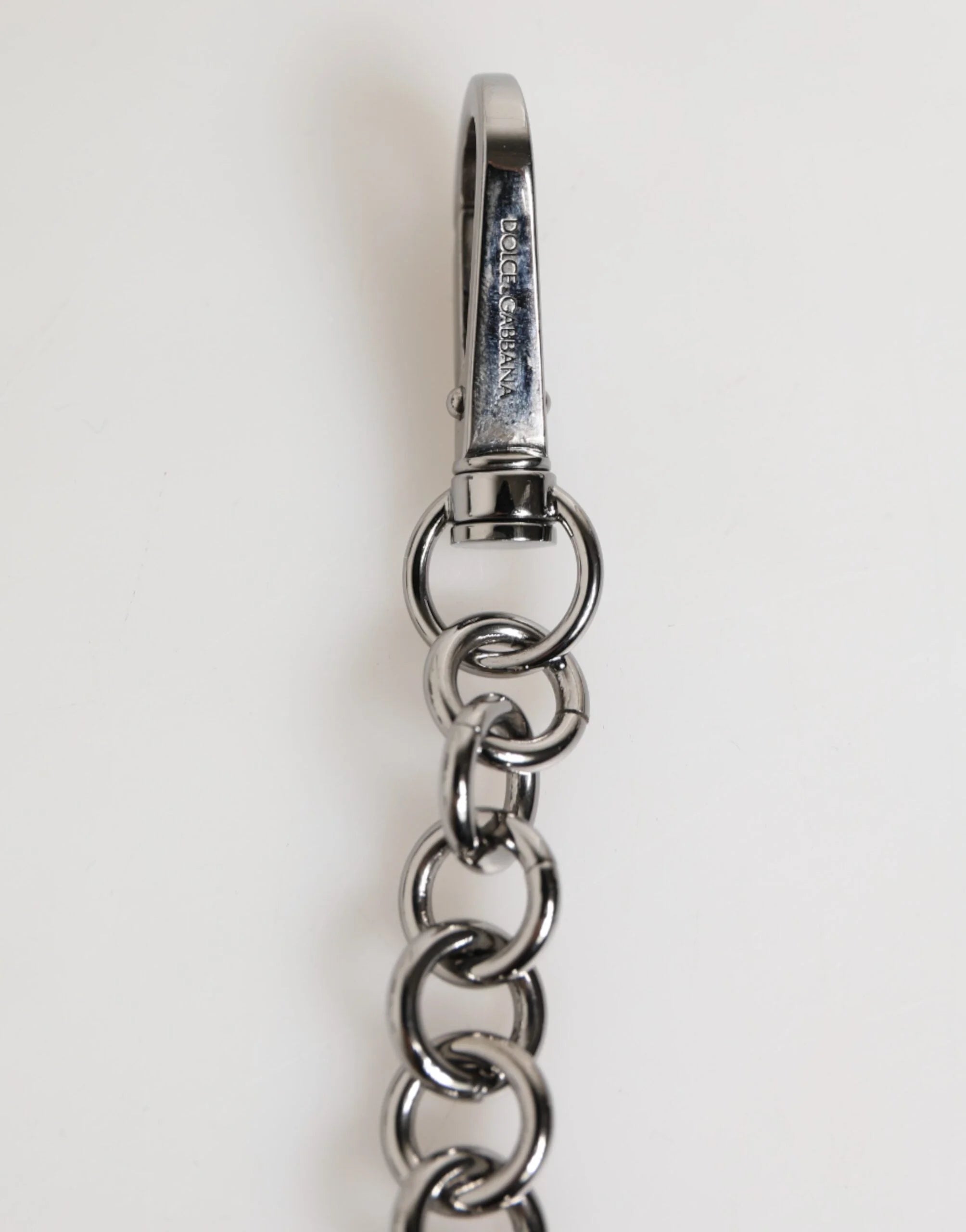 Dolce & Gabbana Black White DG Rubber Logo Silver Men Keychain Keyring - Keychains