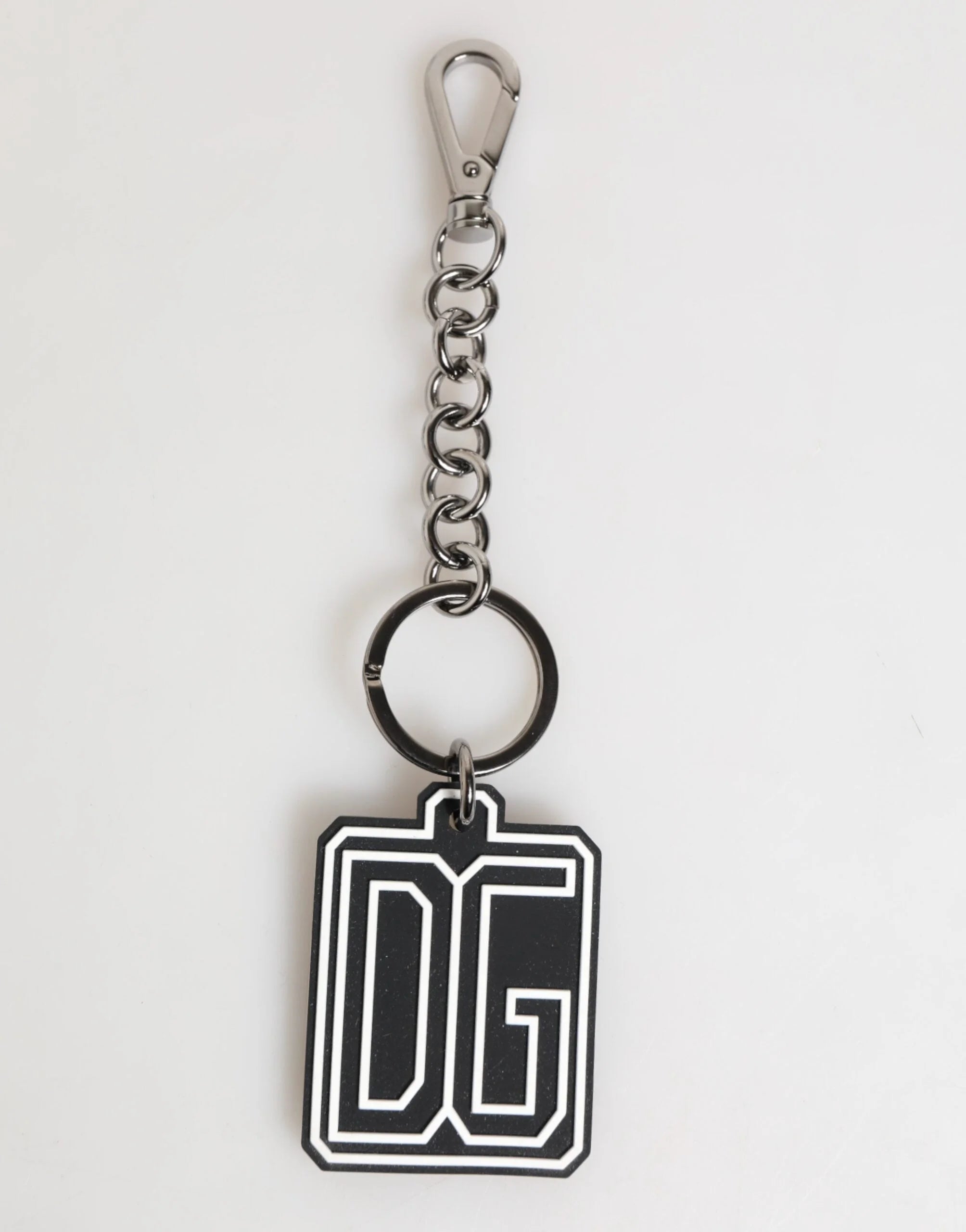 Dolce & Gabbana Black White DG Rubber Logo Silver Men Keychain Keyring - Keychains