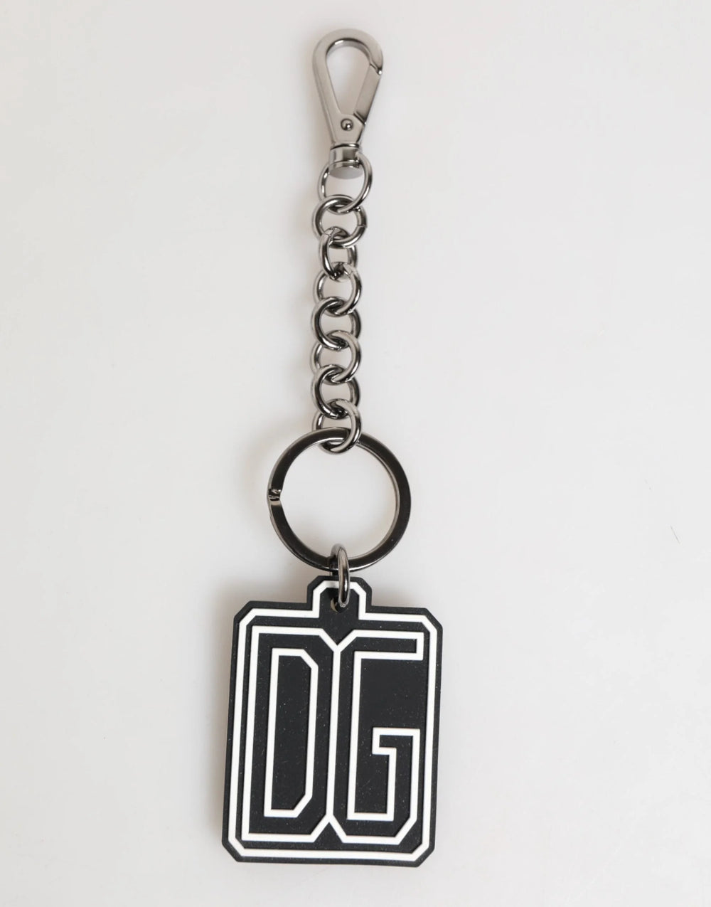 Dolce & Gabbana Black White DG Rubber Logo Silver Men Keychain Keyring - Keychains