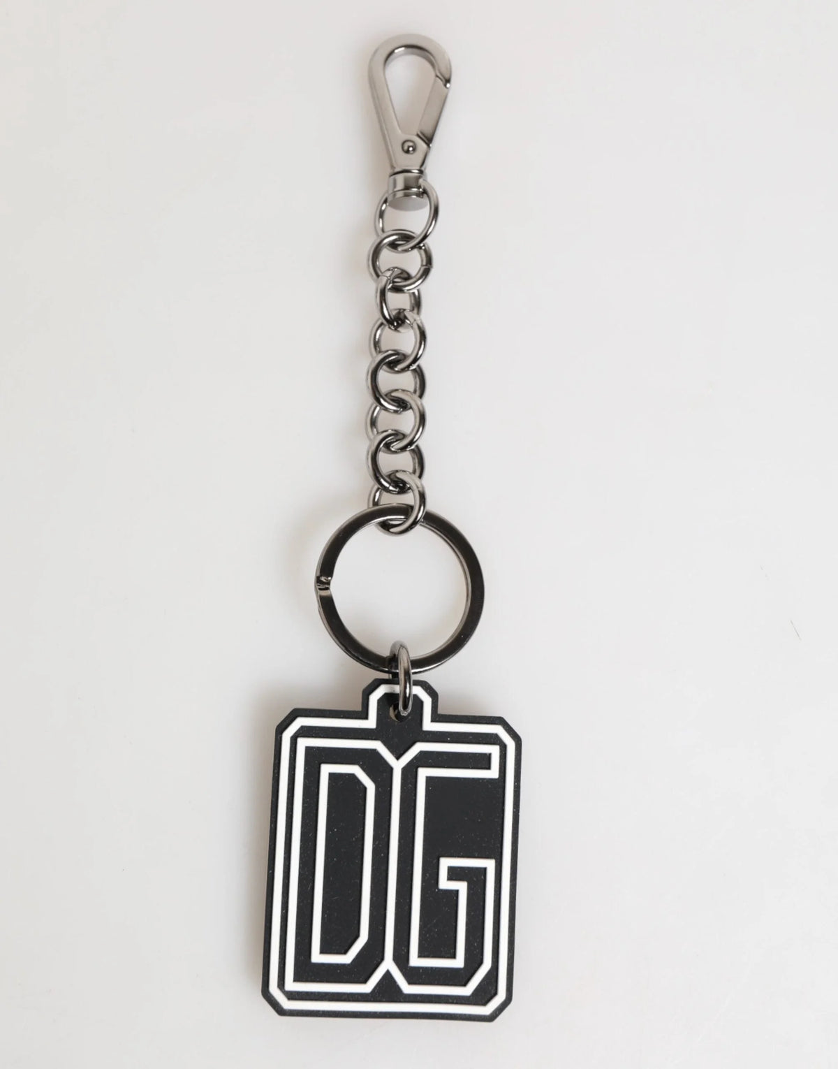 Dolce & Gabbana Black White DG Rubber Logo Silver Men Keychain Keyring - Keychains