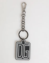 Dolce & Gabbana Black White DG Rubber Logo Silver Men Keychain Keyring - Keychains