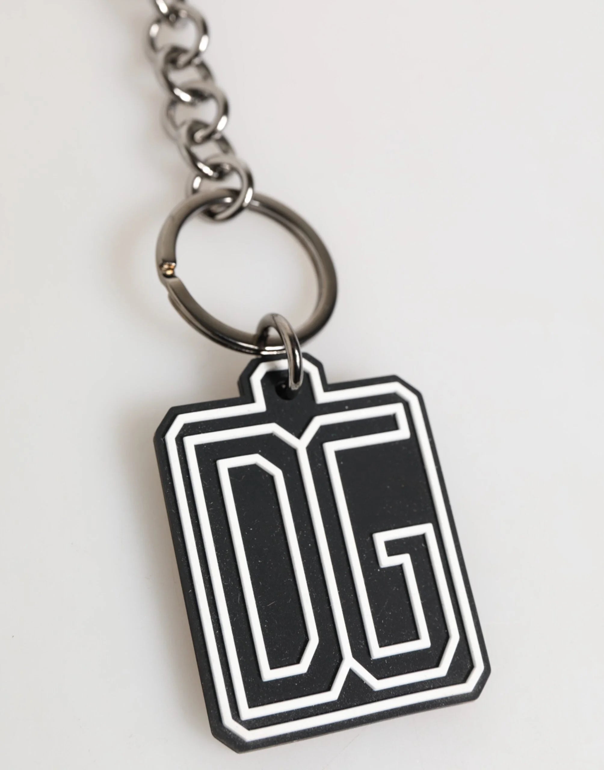 Dolce & Gabbana Black White DG Rubber Logo Silver Men Keychain Keyring - Keychains