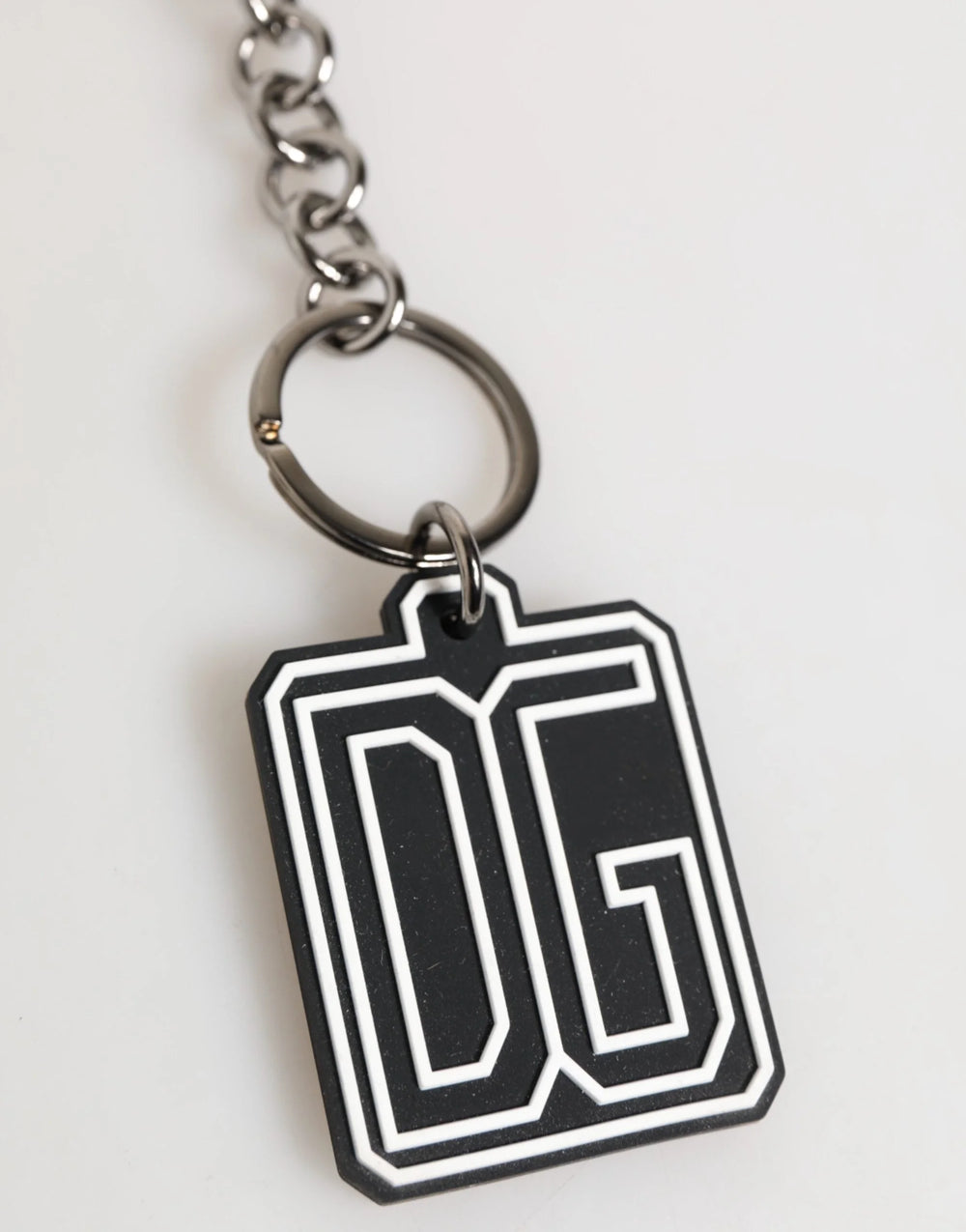 Dolce & Gabbana Black White DG Rubber Logo Silver Men Keychain Keyring - Keychains