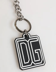 Dolce & Gabbana Black White DG Rubber Logo Silver Men Keychain Keyring - Keychains