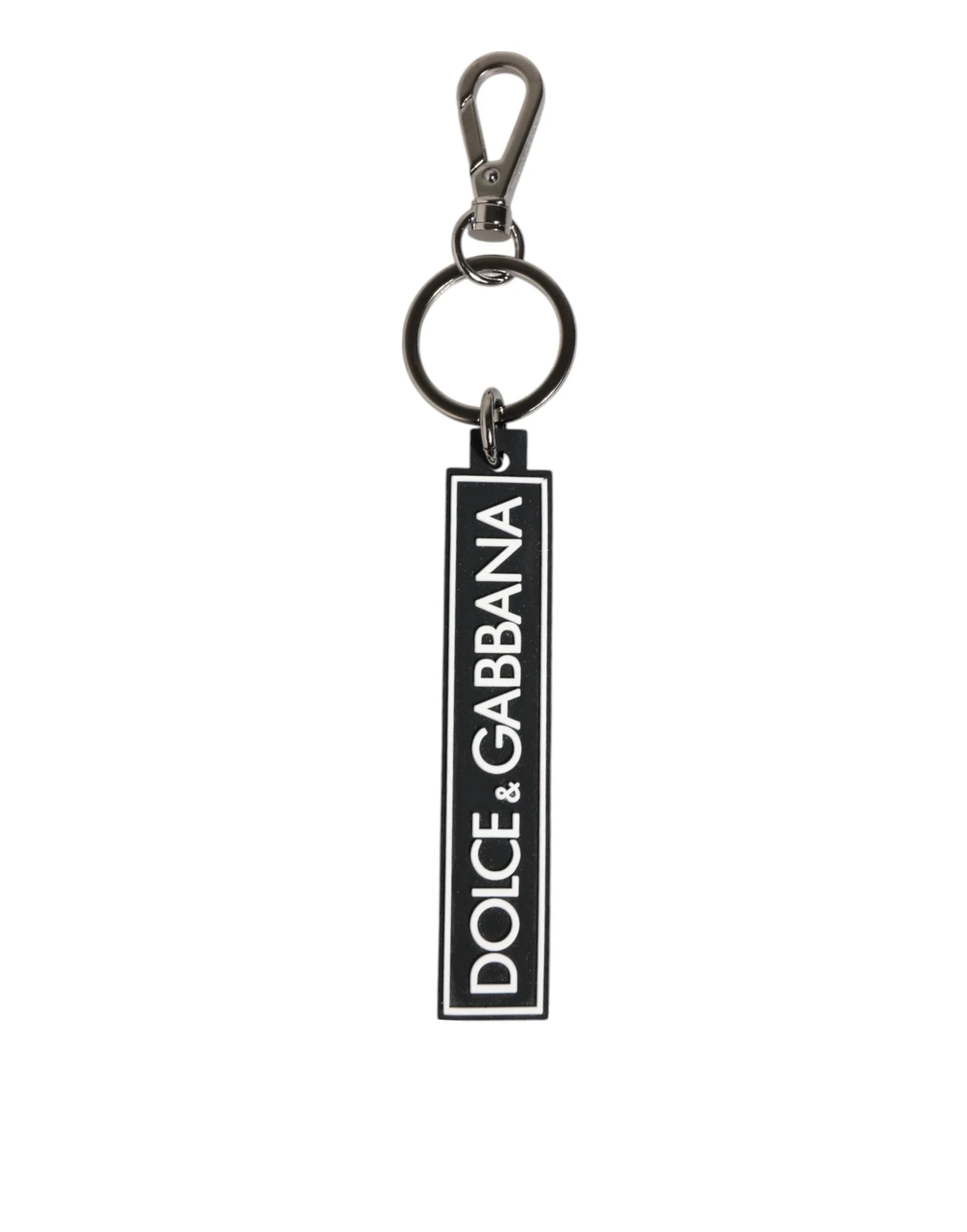 Dolce & Gabbana Black White DG Rubber Logo Silver Men’s Holder Keyring - Keychains