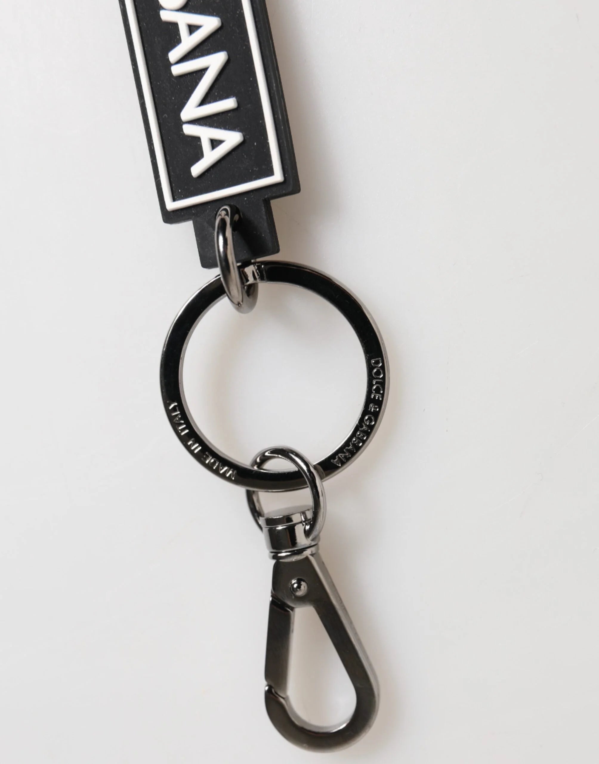 Dolce & Gabbana Black White DG Rubber Logo Silver Men’s Holder Keyring - Keychains