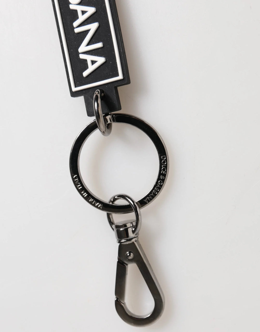 Dolce & Gabbana Black White DG Rubber Logo Silver Men’s Holder Keyring - Keychains